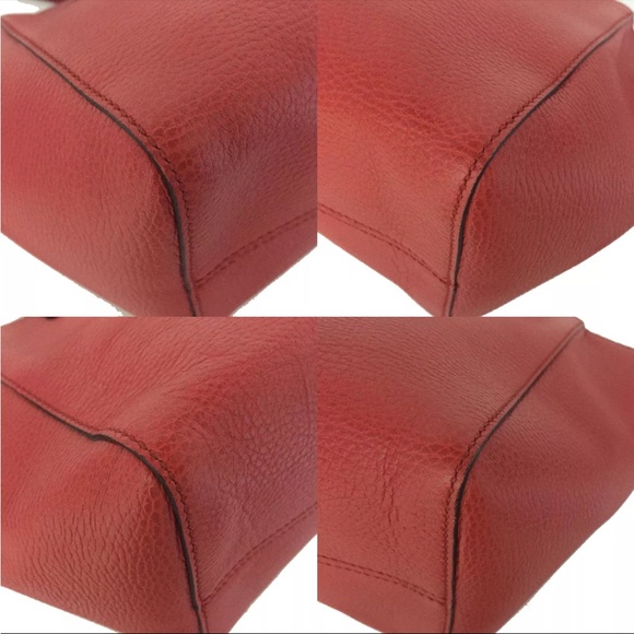 GUCCI Swing Logo Red Leather Shoulder Tote Bag - Picture 6 of 9